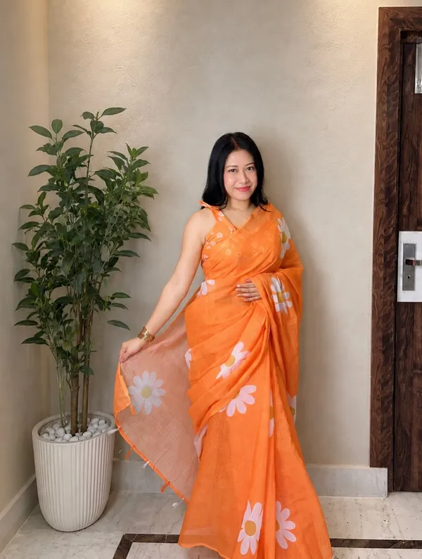 Women's_Printed_Cotton_Linen_Saree_With_Unstitched_Blouse_Piece