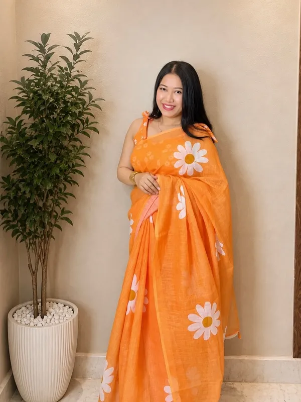 Women's_Printed_Cotton_Linen_Saree_With_Unstitched_Blouse_Piece