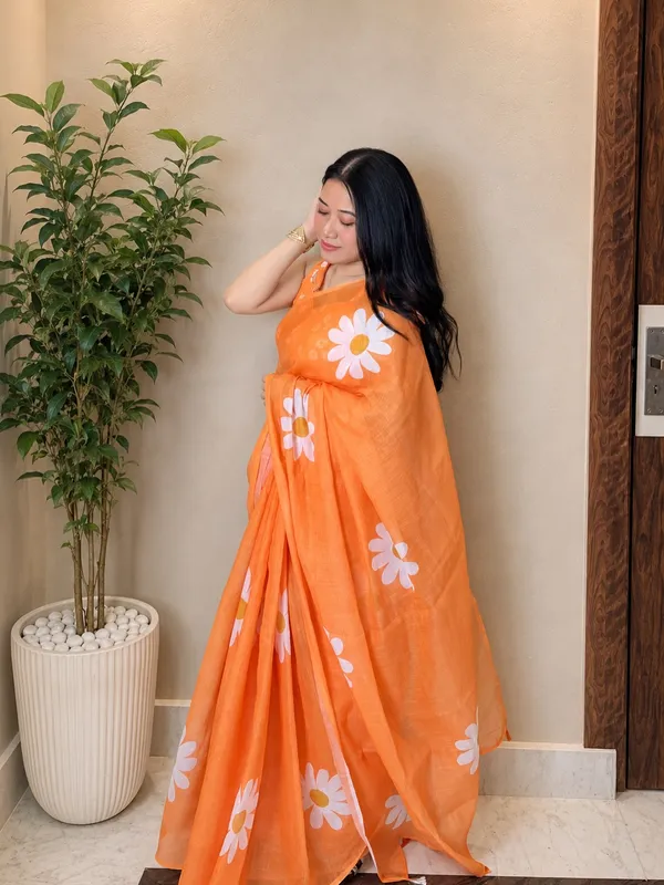 Women's_Printed_Cotton_Linen_Saree_With_Unstitched_Blouse_Piece