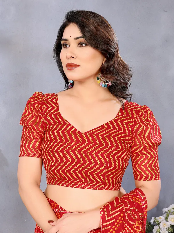 Ombre,_Paisley,_Printed_Bandhani_Georgette_Saree��(Red,_Orange)