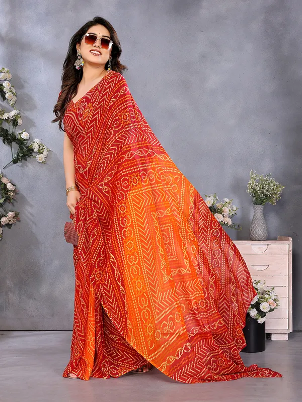 Ombre,_Paisley,_Printed_Bandhani_Georgette_Saree��(Red,_Orange)