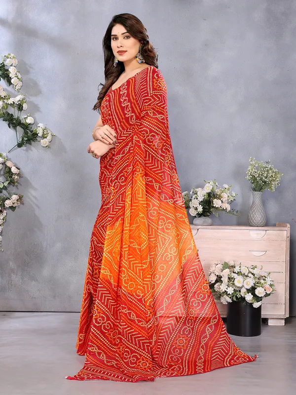 Ombre,_Paisley,_Printed_Bandhani_Georgette_Saree��(Red,_Orange)
