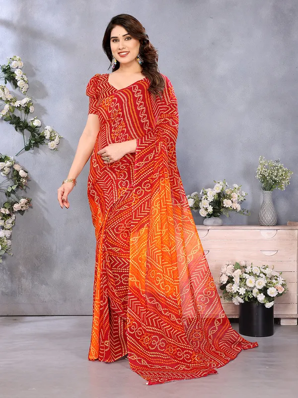 Ombre,_Paisley,_Printed_Bandhani_Georgette_Saree��(Red,_Orange)