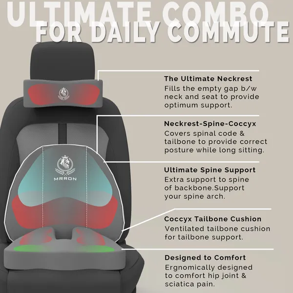 MRRON_Memory_Foam_Car_Seat_Cushion_Set_�_Lumbar_Back_Support,_Coccyx_Seat_Pad_&_Neck_Pillow_�_Ergonomic_Pain_Relief_for_Back,_Tailbone,_Sciatica_�_Ideal_for_Driving,_Office_&_Travel.