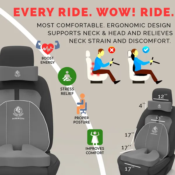 MRRON_Memory_Foam_Car_Seat_Cushion_Set_�_Lumbar_Back_Support,_Coccyx_Seat_Pad_&_Neck_Pillow_�_Ergonomic_Pain_Relief_for_Back,_Tailbone,_Sciatica_�_Ideal_for_Driving,_Office_&_Travel.