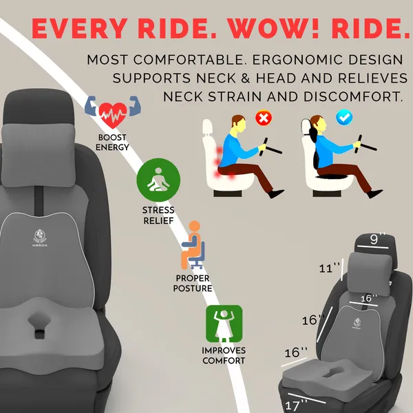 MRRON_Memory_Foam_Car_Seat_Cushion_Set_�_Lumbar_Back_Support,_Coccyx_Seat_Pad_&_Neck_Pillow_�_Ergonomic_Pain_Relief_for_Back,_Tailbone,_Sciatica_�_Ideal_for_Driving,_Office_&_Travel.