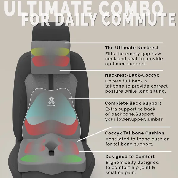 MRRON_Memory_Foam_Car_Seat_Cushion_Set_�_Lumbar_Back_Support,_Coccyx_Seat_Pad_&_Neck_Pillow_�_Ergonomic_Pain_Relief_for_Back,_Tailbone,_Sciatica_�_Ideal_for_Driving,_Office_&_Travel.