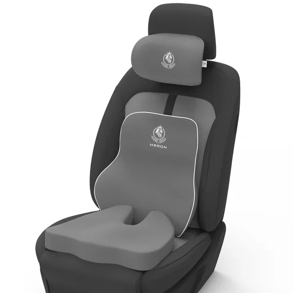 MRRON_Memory_Foam_Car_Seat_Cushion_Set_�_Lumbar_Back_Support,_Coccyx_Seat_Pad_&_Neck_Pillow_�_Ergonomic_Pain_Relief_for_Back,_Tailbone,_Sciatica_�_Ideal_for_Driving,_Office_&_Travel.