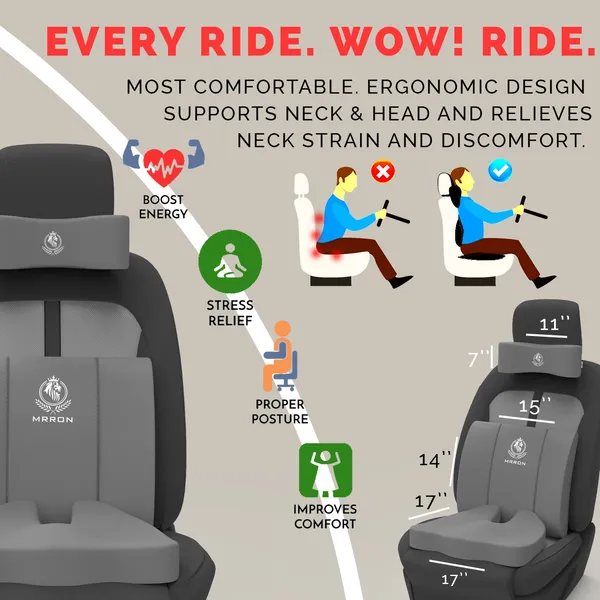 MRRON_Memory_Foam_Car_Seat_Cushion_Set_�_Lumbar_Back_Support,_Coccyx_Seat_Pad_&_Neck_Pillow_�_Ergonomic_Pain_Relief_for_Back,_Tailbone,_Sciatica_�_Ideal_for_Driving,_Office_&_Travel.