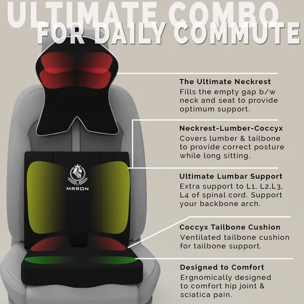 MRRON_Memory_Foam_Car_Seat_Cushion_Set_�_Lumbar_Back_Support,_Coccyx_Seat_Pad_&_Neck_Pillow_�_Ergonomic_Pain_Relief_for_Back,_Tailbone,_Sciatica_�_Ideal_for_Driving,_Office_&_Travel.