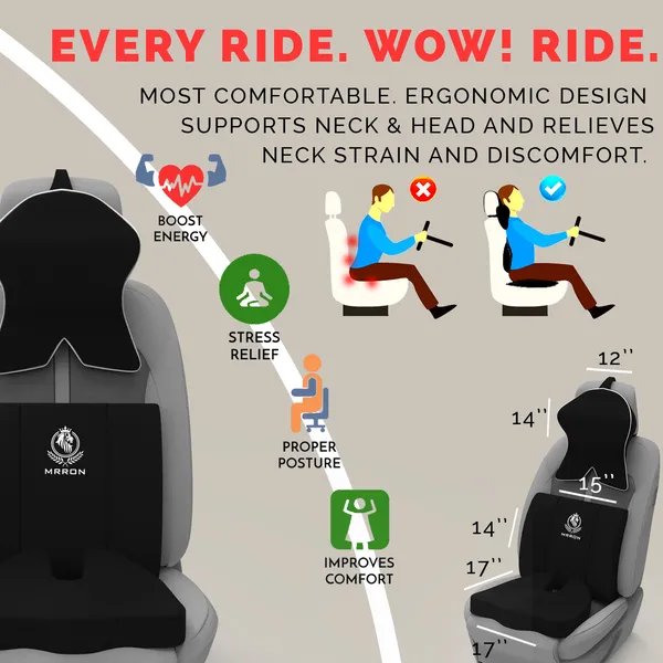 MRRON_Memory_Foam_Car_Seat_Cushion_Set_�_Lumbar_Back_Support,_Coccyx_Seat_Pad_&_Neck_Pillow_�_Ergonomic_Pain_Relief_for_Back,_Tailbone,_Sciatica_�_Ideal_for_Driving,_Office_&_Travel.