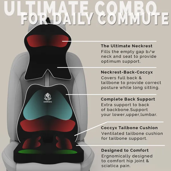 MRRON_Memory_Foam_Car_Seat_Cushion_Set_�_Lumbar_Back_Support,_Coccyx_Seat_Pad_&_Neck_Pillow_�_Ergonomic_Pain_Relief_for_Back,_Tailbone,_Sciatica_�_Ideal_for_Driving,_Office_&_Travel.
