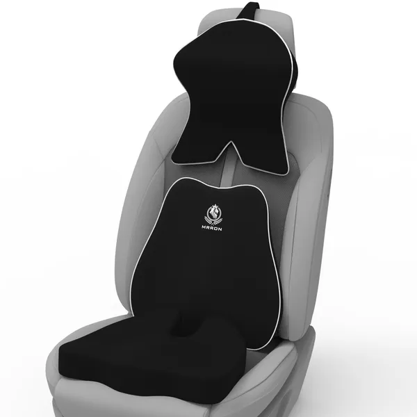 MRRON_Memory_Foam_Car_Seat_Cushion_Set_�_Lumbar_Back_Support,_Coccyx_Seat_Pad_&_Neck_Pillow_�_Ergonomic_Pain_Relief_for_Back,_Tailbone,_Sciatica_�_Ideal_for_Driving,_Office_&_Travel.