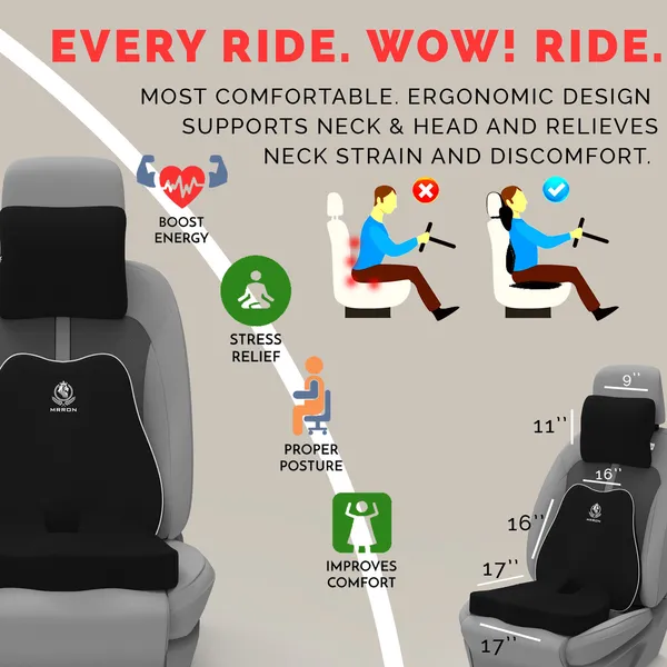 MRRON_Memory_Foam_Car_Seat_Cushion_Set_�_Lumbar_Back_Support,_Coccyx_Seat_Pad_&_Neck_Pillow_�_Ergonomic_Pain_Relief_for_Back,_Tailbone,_Sciatica_�_Ideal_for_Driving,_Office_&_Travel.