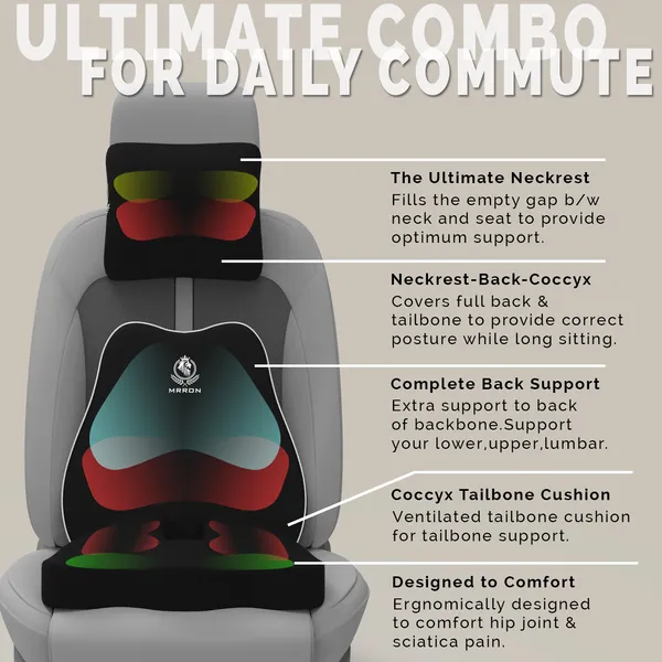 MRRON_Memory_Foam_Car_Seat_Cushion_Set_�_Lumbar_Back_Support,_Coccyx_Seat_Pad_&_Neck_Pillow_�_Ergonomic_Pain_Relief_for_Back,_Tailbone,_Sciatica_�_Ideal_for_Driving,_Office_&_Travel.