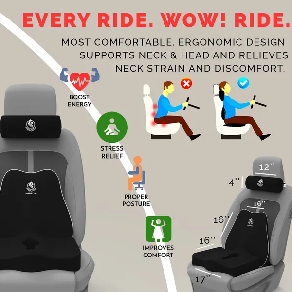 MRRON_Memory_Foam_Car_Seat_Cushion_Set_�_Lumbar_Back_Support,_Coccyx_Seat_Pad_&_Neck_Pillow_�_Ergonomic_Pain_Relief_for_Back,_Tailbone,_Sciatica_�_Ideal_for_Driving,_Office_&_Travel.