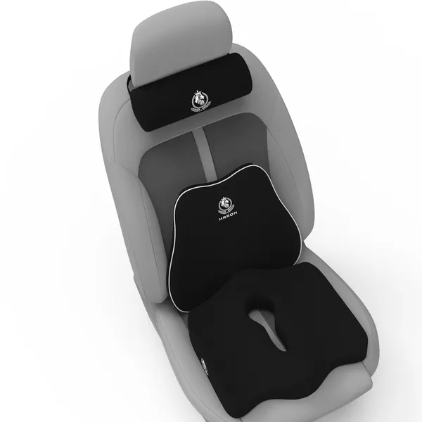 MRRON_Memory_Foam_Car_Seat_Cushion_Set_�_Lumbar_Back_Support,_Coccyx_Seat_Pad_&_Neck_Pillow_�_Ergonomic_Pain_Relief_for_Back,_Tailbone,_Sciatica_�_Ideal_for_Driving,_Office_&_Travel.