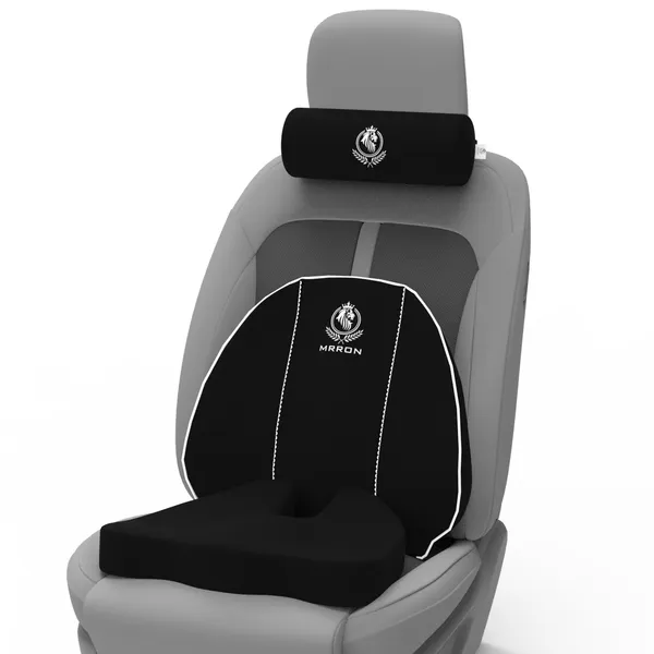 MRRON_Memory_Foam_Car_Seat_Cushion_Set_�_Lumbar_Back_Support,_Coccyx_Seat_Pad_&_Neck_Pillow_�_Ergonomic_Pain_Relief_for_Back,_Tailbone,_Sciatica_�_Ideal_for_Driving,_Office_&_Travel.