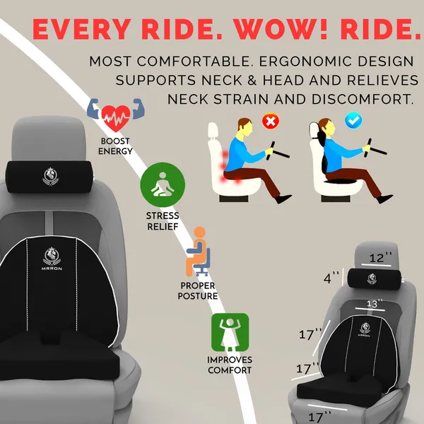 MRRON_Memory_Foam_Car_Seat_Cushion_Set_�_Lumbar_Back_Support,_Coccyx_Seat_Pad_&_Neck_Pillow_�_Ergonomic_Pain_Relief_for_Back,_Tailbone,_Sciatica_�_Ideal_for_Driving,_Office_&_Travel.