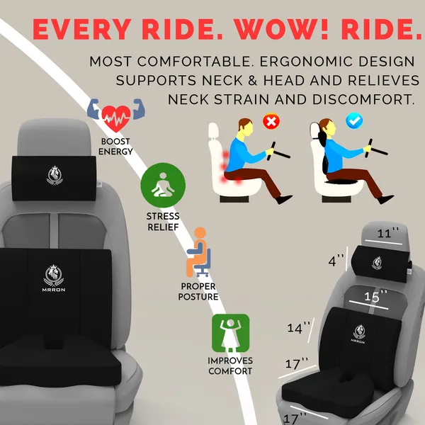 MRRON_Memory_Foam_Car_Seat_Cushion_Set_�_Lumbar_Back_Support,_Coccyx_Seat_Pad_&_Neck_Pillow_�_Ergonomic_Pain_Relief_for_Back,_Tailbone,_Sciatica_�_Ideal_for_Driving,_Office_&_Travel.