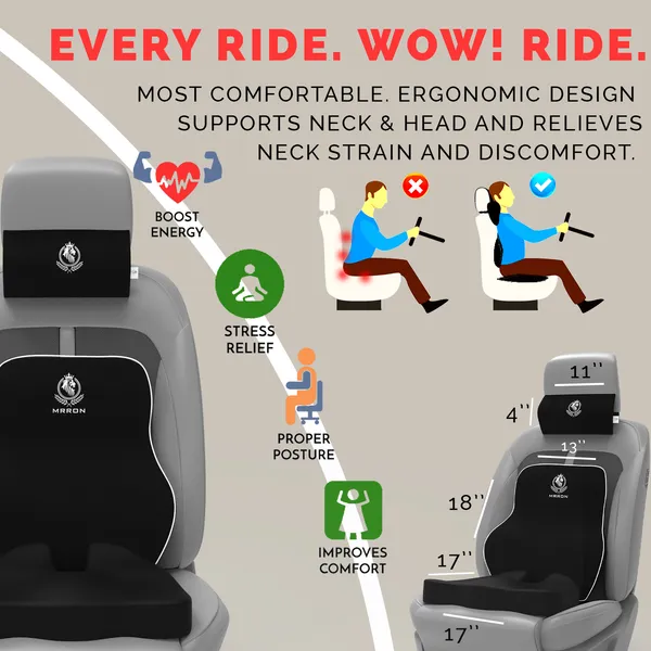 MRRON_Memory_Foam_Car_Seat_Cushion_Set_�_Lumbar_Back_Support,_Coccyx_Seat_Pad_&_Neck_Pillow_�_Ergonomic_Pain_Relief_for_Back,_Tailbone,_Sciatica_�_Ideal_for_Driving,_Office_&_Travel.