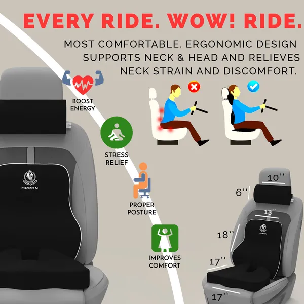 MRRON_Memory_Foam_Car_Seat_Cushion_Set_�_Lumbar_Back_Support,_Coccyx_Seat_Pad_&_Neck_Pillow_�_Ergonomic_Pain_Relief_for_Back,_Tailbone,_Sciatica_�_Ideal_for_Driving,_Office_&_Travel.