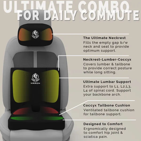 MRRON_Memory_Foam_Car_Seat_Cushion_Set_�_Lumbar_Back_Support,_Coccyx_Seat_Pad_&_Neck_Pillow_�_Ergonomic_Pain_Relief_for_Back,_Tailbone,_Sciatica_�_Ideal_for_Driving,_Office_&_Travel.