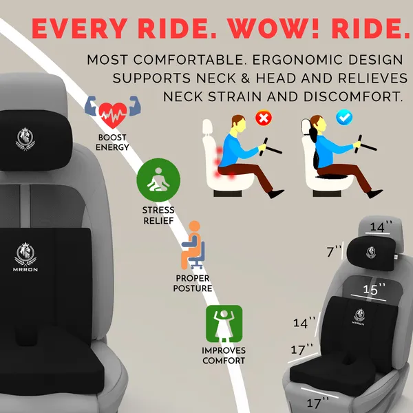 MRRON_Memory_Foam_Car_Seat_Cushion_Set_�_Lumbar_Back_Support,_Coccyx_Seat_Pad_&_Neck_Pillow_�_Ergonomic_Pain_Relief_for_Back,_Tailbone,_Sciatica_�_Ideal_for_Driving,_Office_&_Travel.