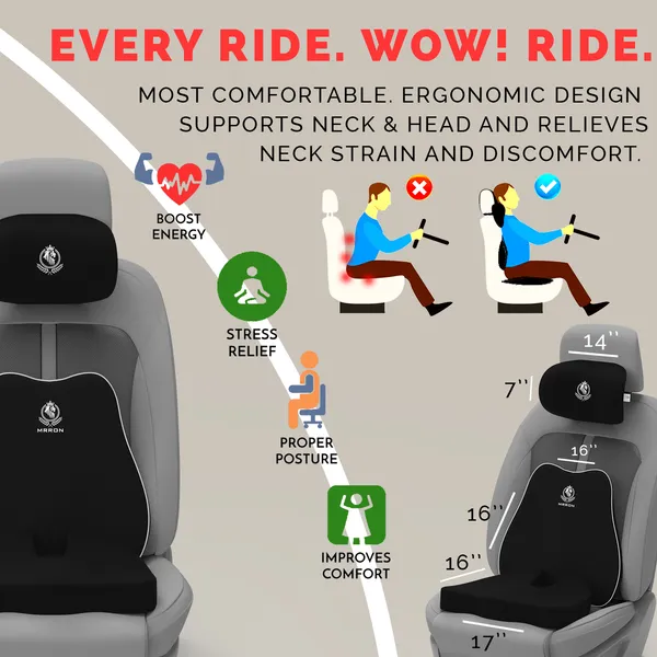 MRRON_Memory_Foam_Car_Seat_Cushion_Set_�_Lumbar_Back_Support,_Coccyx_Seat_Pad_&_Neck_Pillow_�_Ergonomic_Pain_Relief_for_Back,_Tailbone,_Sciatica_�_Ideal_for_Driving,_Office_&_Travel.