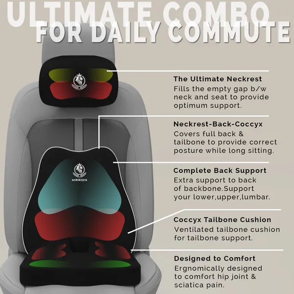 MRRON_Memory_Foam_Car_Seat_Cushion_Set_�_Lumbar_Back_Support,_Coccyx_Seat_Pad_&_Neck_Pillow_�_Ergonomic_Pain_Relief_for_Back,_Tailbone,_Sciatica_�_Ideal_for_Driving,_Office_&_Travel.