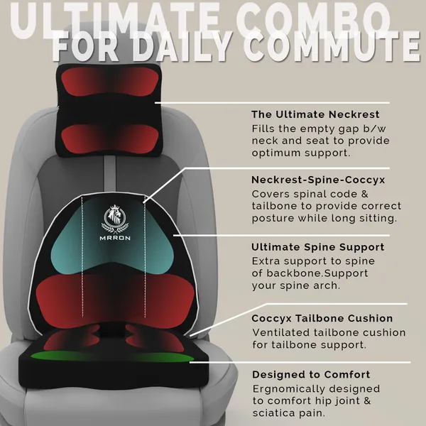 MRRON_Memory_Foam_Car_Seat_Cushion_Set_�_Lumbar_Back_Support,_Coccyx_Seat_Pad_&_Neck_Pillow_�_Ergonomic_Pain_Relief_for_Back,_Tailbone,_Sciatica_�_Ideal_for_Driving,_Office_&_Travel.