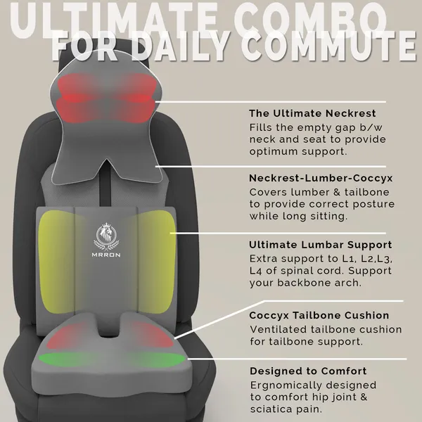 MRRON_Memory_Foam_Car_Seat_Cushion_Set_�_Lumbar_Back_Support,_Coccyx_Seat_Pad_&_Neck_Pillow_�_Ergonomic_Pain_Relief_for_Back,_Tailbone,_Sciatica_�_Ideal_for_Driving,_Office_&_Travel.