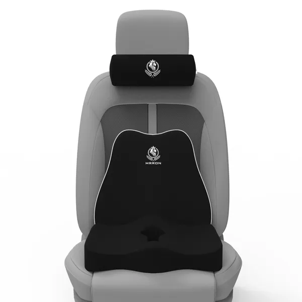 MRRON_Memory_Foam_Car_Seat_Cushion_Set_�_Lumbar_Back_Support,_Coccyx_Seat_Pad_&_Neck_Pillow_�_Ergonomic_Pain_Relief_for_Back,_Tailbone,_Sciatica_�_Ideal_for_Driving,_Office_&_Travel.