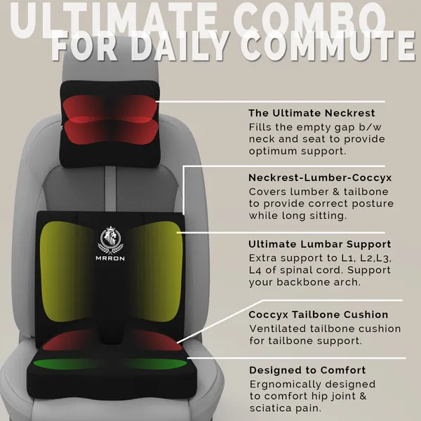 MRRON_Memory_Foam_Car_Seat_Cushion_Set_�_Lumbar_Back_Support,_Coccyx_Seat_Pad_&_Neck_Pillow_�_Ergonomic_Pain_Relief_for_Back,_Tailbone,_Sciatica_�_Ideal_for_Driving,_Office_&_Travel.