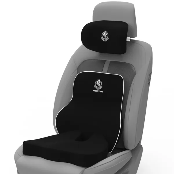 MRRON_Memory_Foam_Car_Seat_Cushion_Set_�_Lumbar_Back_Support,_Coccyx_Seat_Pad_&_Neck_Pillow_�_Ergonomic_Pain_Relief_for_Back,_Tailbone,_Sciatica_�_Ideal_for_Driving,_Office_&_Travel.