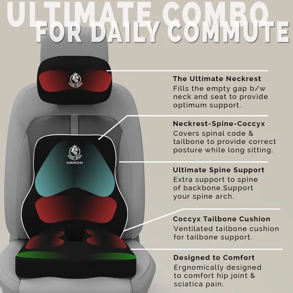MRRON_Memory_Foam_Car_Seat_Cushion_Set_�_Lumbar_Back_Support,_Coccyx_Seat_Pad_&_Neck_Pillow_�_Ergonomic_Pain_Relief_for_Back,_Tailbone,_Sciatica_�_Ideal_for_Driving,_Office_&_Travel.