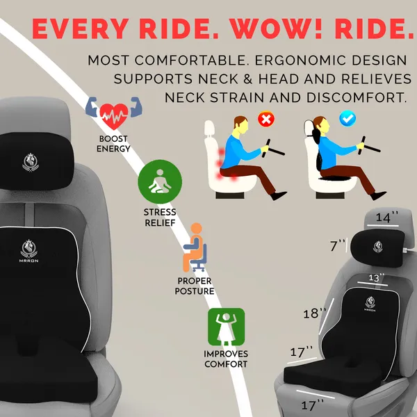 MRRON_Memory_Foam_Car_Seat_Cushion_Set_�_Lumbar_Back_Support,_Coccyx_Seat_Pad_&_Neck_Pillow_�_Ergonomic_Pain_Relief_for_Back,_Tailbone,_Sciatica_�_Ideal_for_Driving,_Office_&_Travel.