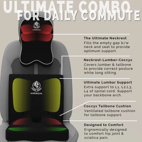MRRON_Memory_Foam_Car_Seat_Cushion_Set_�_Lumbar_Back_Support,_Coccyx_Seat_Pad_&_Neck_Pillow_�_Ergonomic_Pain_Relief_for_Back,_Tailbone,_Sciatica_�_Ideal_for_Driving,_Office_&_Travel.