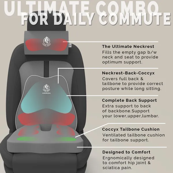MRRON_Memory_Foam_Car_Seat_Cushion_Set_�_Lumbar_Back_Support,_Coccyx_Seat_Pad_&_Neck_Pillow_�_Ergonomic_Pain_Relief_for_Back,_Tailbone,_Sciatica_�_Ideal_for_Driving,_Office_&_Travel.