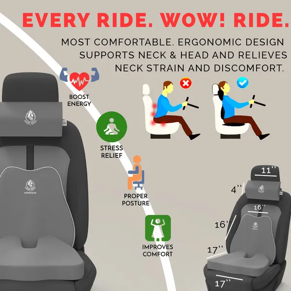 MRRON_Memory_Foam_Car_Seat_Cushion_Set_�_Lumbar_Back_Support,_Coccyx_Seat_Pad_&_Neck_Pillow_�_Ergonomic_Pain_Relief_for_Back,_Tailbone,_Sciatica_�_Ideal_for_Driving,_Office_&_Travel.
