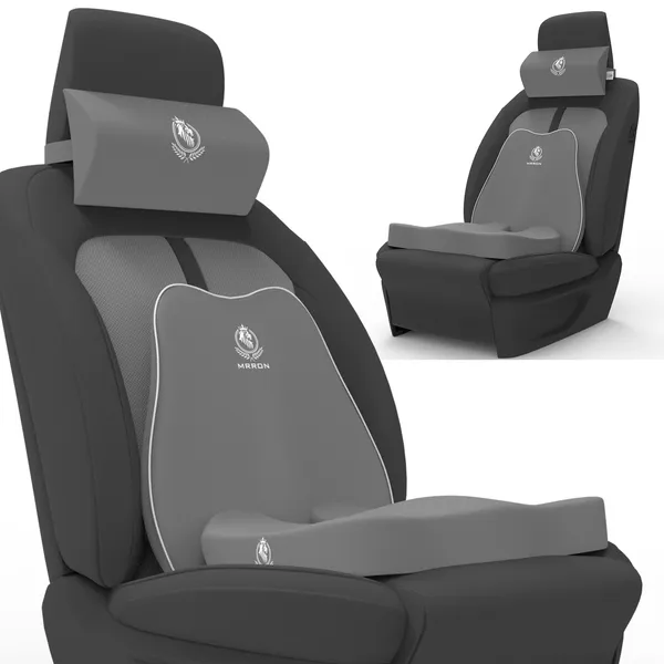 MRRON_Memory_Foam_Car_Seat_Cushion_Set_�_Lumbar_Back_Support,_Coccyx_Seat_Pad_&_Neck_Pillow_�_Ergonomic_Pain_Relief_for_Back,_Tailbone,_Sciatica_�_Ideal_for_Driving,_Office_&_Travel.
