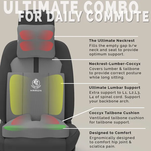 MRRON_Memory_Foam_Car_Seat_Cushion_Set_�_Lumbar_Back_Support,_Coccyx_Seat_Pad_&_Neck_Pillow_�_Ergonomic_Pain_Relief_for_Back,_Tailbone,_Sciatica_�_Ideal_for_Driving,_Office_&_Travel.