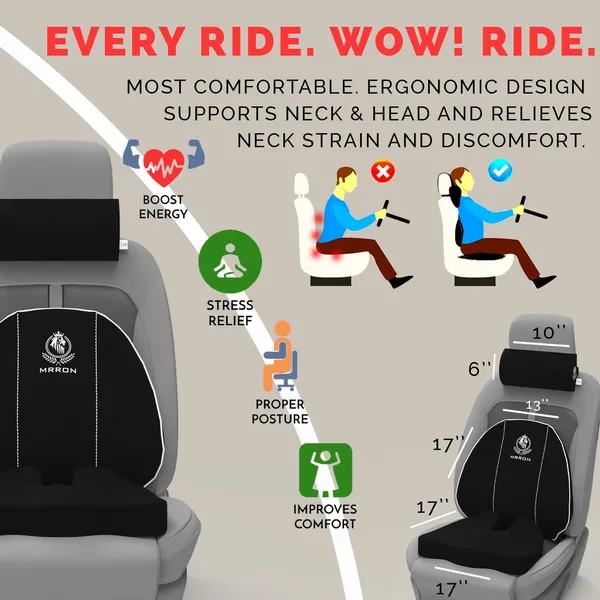 MRRON_Memory_Foam_Car_Seat_Cushion_Set_�_Lumbar_Back_Support,_Coccyx_Seat_Pad_&_Neck_Pillow_�_Ergonomic_Pain_Relief_for_Back,_Tailbone,_Sciatica_�_Ideal_for_Driving,_Office_&_Travel.