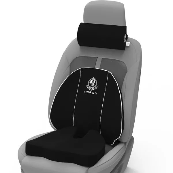 MRRON_Memory_Foam_Car_Seat_Cushion_Set_�_Lumbar_Back_Support,_Coccyx_Seat_Pad_&_Neck_Pillow_�_Ergonomic_Pain_Relief_for_Back,_Tailbone,_Sciatica_�_Ideal_for_Driving,_Office_&_Travel.