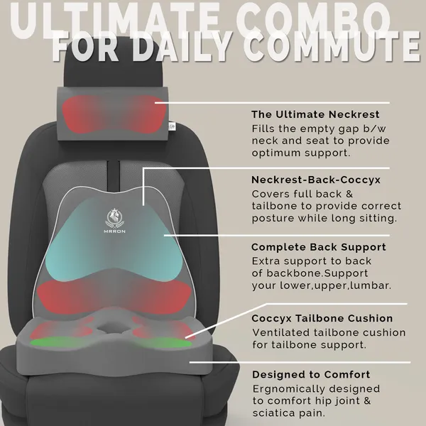 MRRON_Memory_Foam_Car_Seat_Cushion_Set_�_Lumbar_Back_Support,_Coccyx_Seat_Pad_&_Neck_Pillow_�_Ergonomic_Pain_Relief_for_Back,_Tailbone,_Sciatica_�_Ideal_for_Driving,_Office_&_Travel.