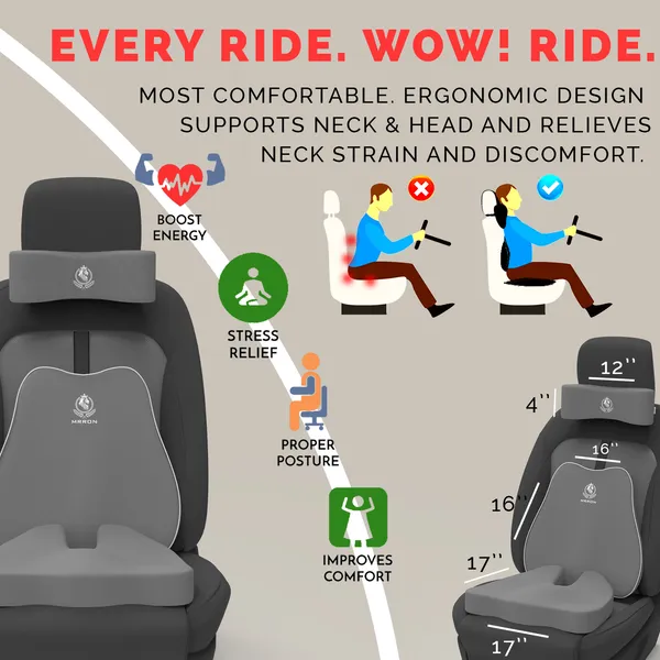 MRRON_Memory_Foam_Car_Seat_Cushion_Set_�_Lumbar_Back_Support,_Coccyx_Seat_Pad_&_Neck_Pillow_�_Ergonomic_Pain_Relief_for_Back,_Tailbone,_Sciatica_�_Ideal_for_Driving,_Office_&_Travel.