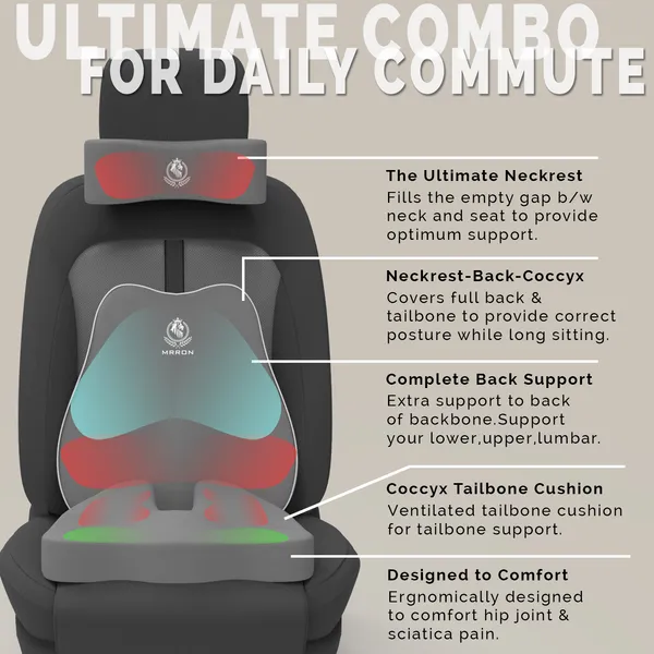 MRRON_Memory_Foam_Car_Seat_Cushion_Set_�_Lumbar_Back_Support,_Coccyx_Seat_Pad_&_Neck_Pillow_�_Ergonomic_Pain_Relief_for_Back,_Tailbone,_Sciatica_�_Ideal_for_Driving,_Office_&_Travel.