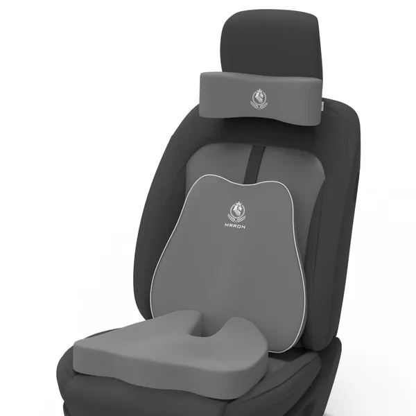 MRRON_Memory_Foam_Car_Seat_Cushion_Set_�_Lumbar_Back_Support,_Coccyx_Seat_Pad_&_Neck_Pillow_�_Ergonomic_Pain_Relief_for_Back,_Tailbone,_Sciatica_�_Ideal_for_Driving,_Office_&_Travel.