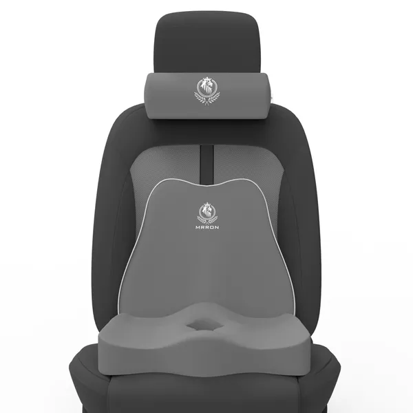 MRRON_Memory_Foam_Car_Seat_Cushion_Set_�_Lumbar_Back_Support,_Coccyx_Seat_Pad_&_Neck_Pillow_�_Ergonomic_Pain_Relief_for_Back,_Tailbone,_Sciatica_�_Ideal_for_Driving,_Office_&_Travel.