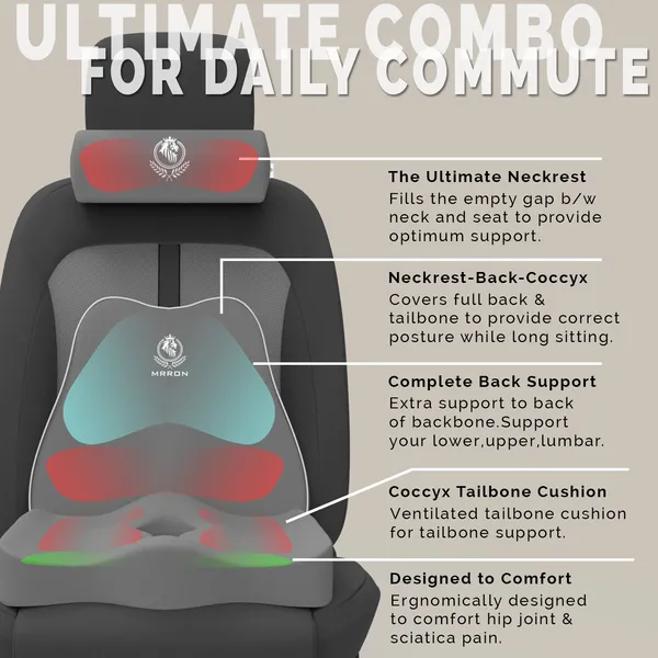 MRRON_Memory_Foam_Car_Seat_Cushion_Set_�_Lumbar_Back_Support,_Coccyx_Seat_Pad_&_Neck_Pillow_�_Ergonomic_Pain_Relief_for_Back,_Tailbone,_Sciatica_�_Ideal_for_Driving,_Office_&_Travel.
